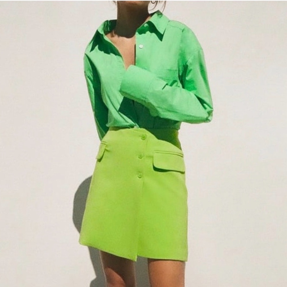 Zara NWT Green Button Down Shirt